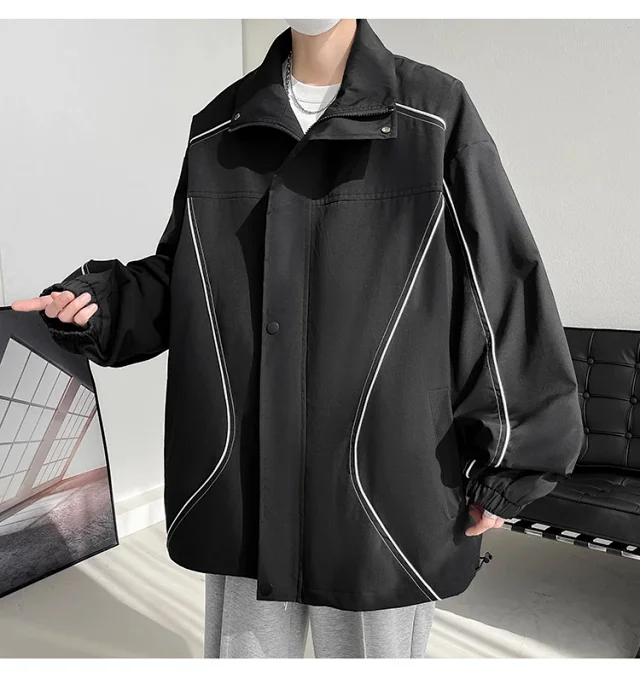 Men's Burgundy Hip-Hop Hooded Bomber Jacket Detail