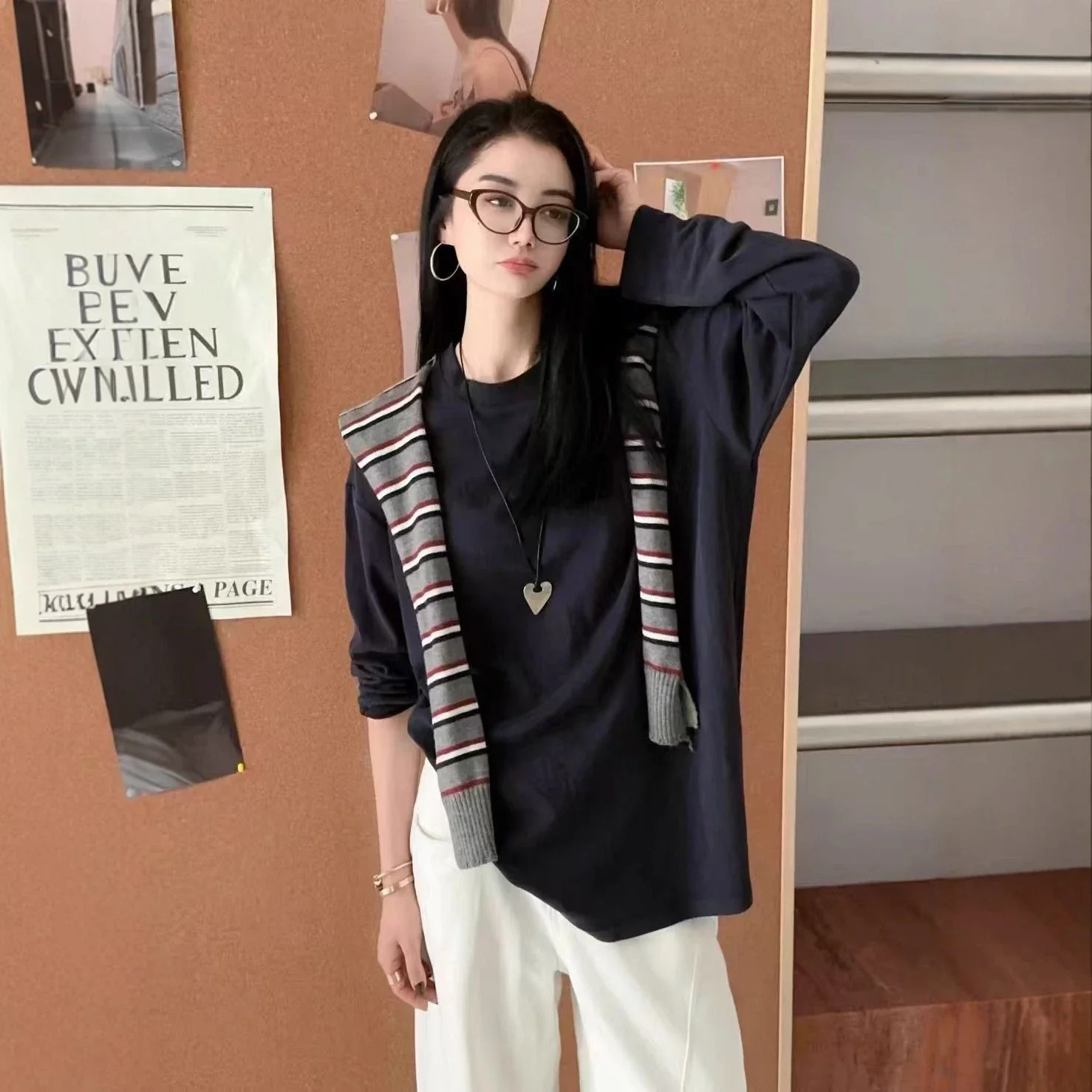 Designer Vintage Color-block Long Sleeve Tee