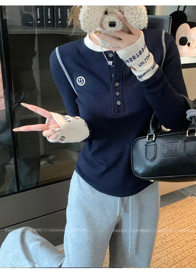 Women's Dopamine Color-Block Embroidered Knit Top Detail