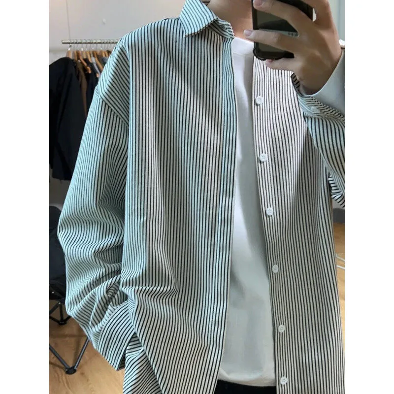 Japanese Youth Style Black-White Vertical Stripe Shirt