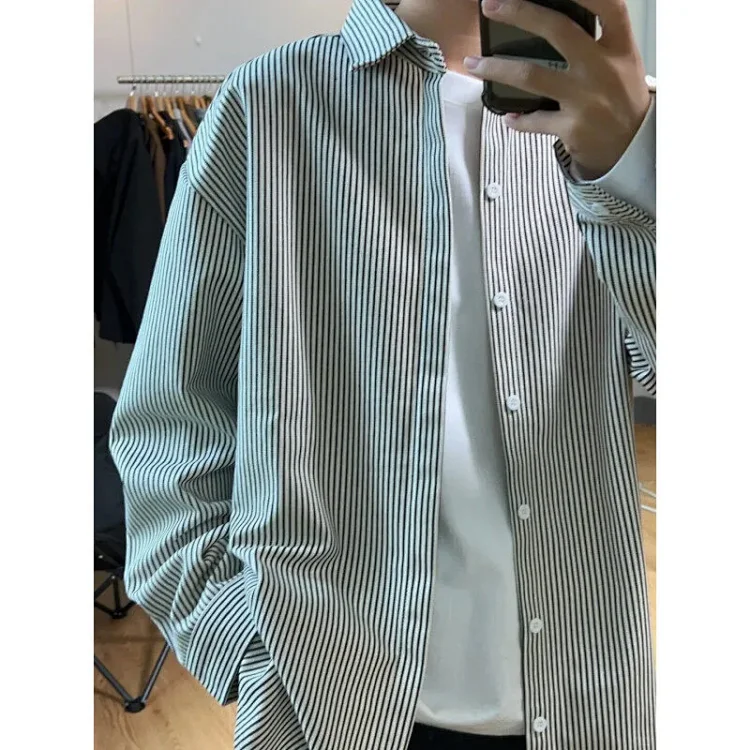 Japanese Youth Style Black-White Vertical Stripe Shirt