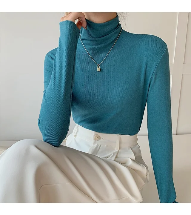 Women's Slim Fit Long Sleeve High Neck Top Detail