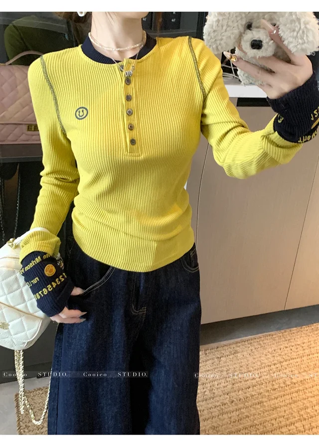 Women's Dopamine Color-Block Embroidered Knit Top Detail