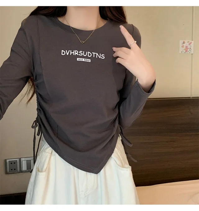 Women's Autumn Cropped Drawstring Long-Sleeve Top Detail