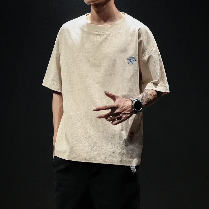 Linen T-shirt Men's Short Sleeve