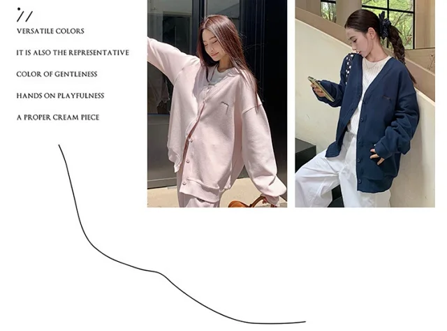 Women's Korean Relaxed V-Neck Embroidered Cardigan Detail