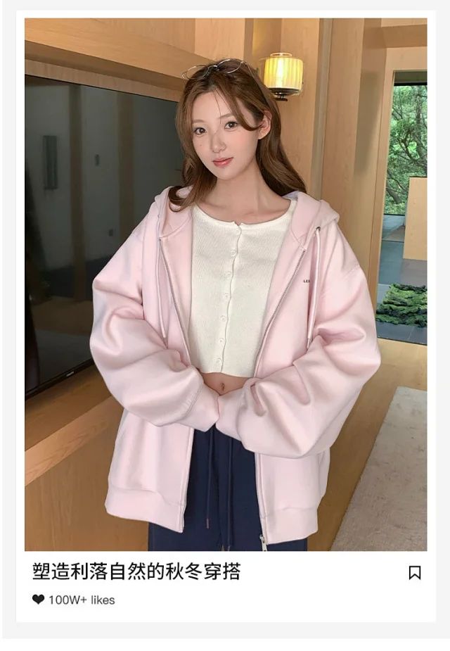 2025 Korean Women's Heavyweight Zip Hoodie Detail