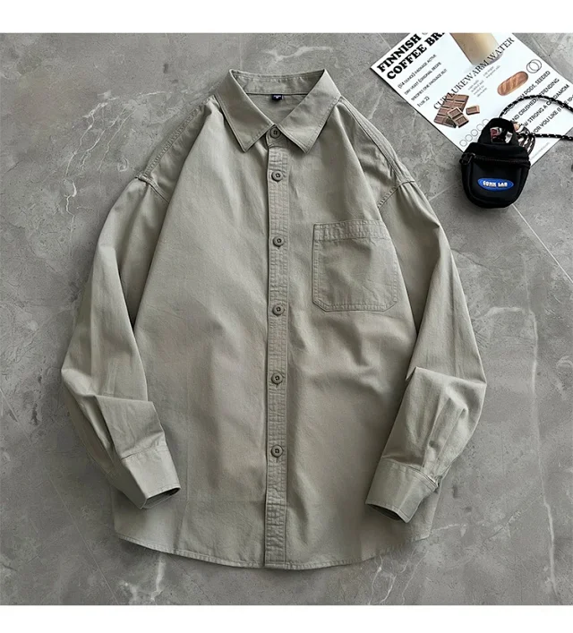 2025 Men's Khaki Cotton Work Shirt Detail