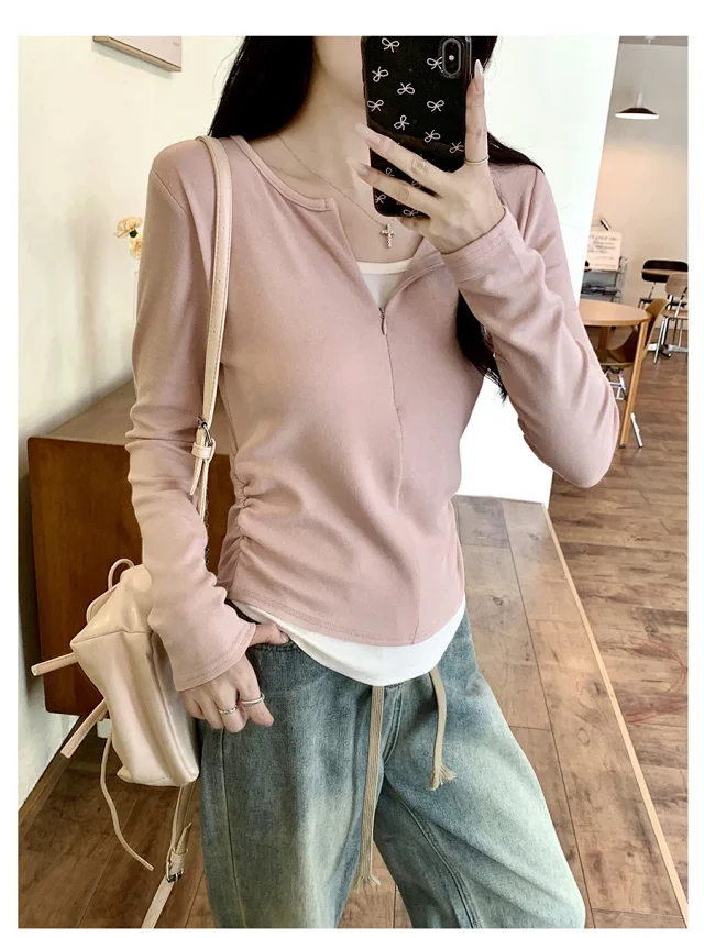 Women's Zip Mock Two-Piece T-Shirt Detail