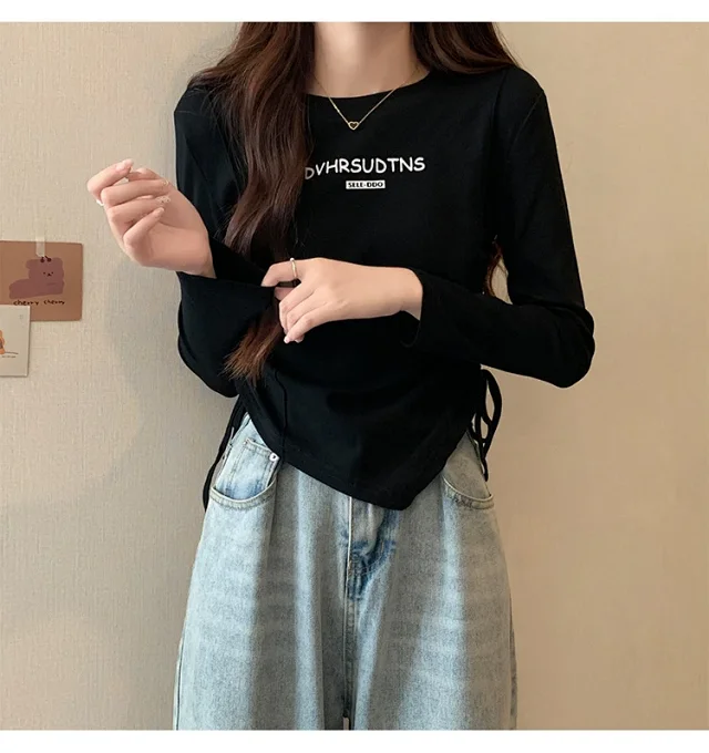 Women's Autumn Cropped Drawstring Long-Sleeve Top Detail