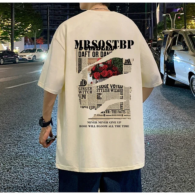 Men's Oversized Cotton Tee 2025 Rose-Print Detail