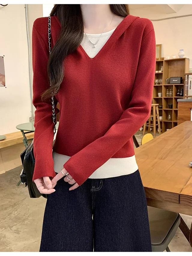 2025 Fall Women's Hooded Patchwork Sweater Detail