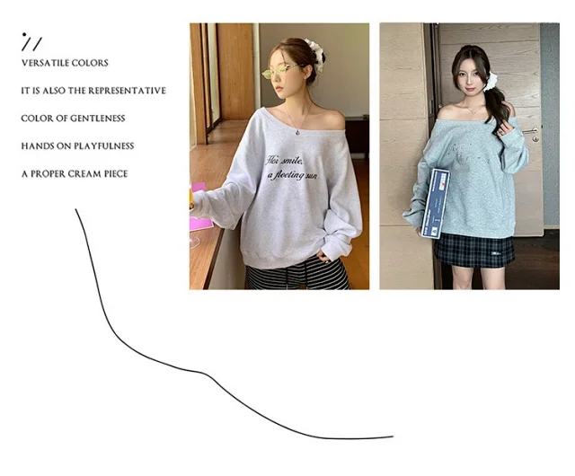 Women's Grey Off-Shoulder Letter Print Sweatshirt Detail