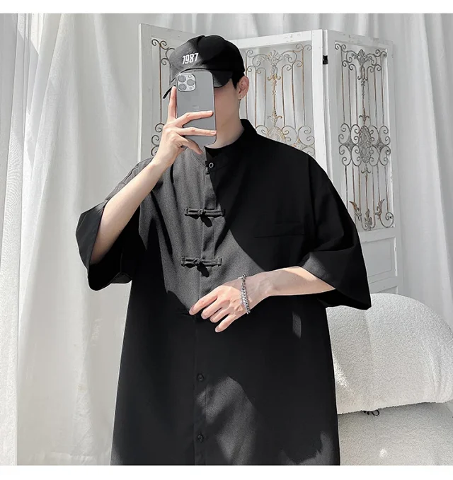 Men's New-Chinese Ice-Silk Short-Sleeve Shirt Detail