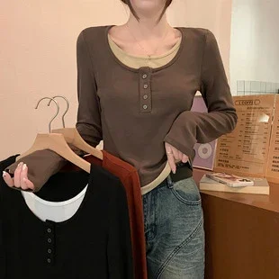 Women's Long-Sleeve Layered Retro Tee Detail