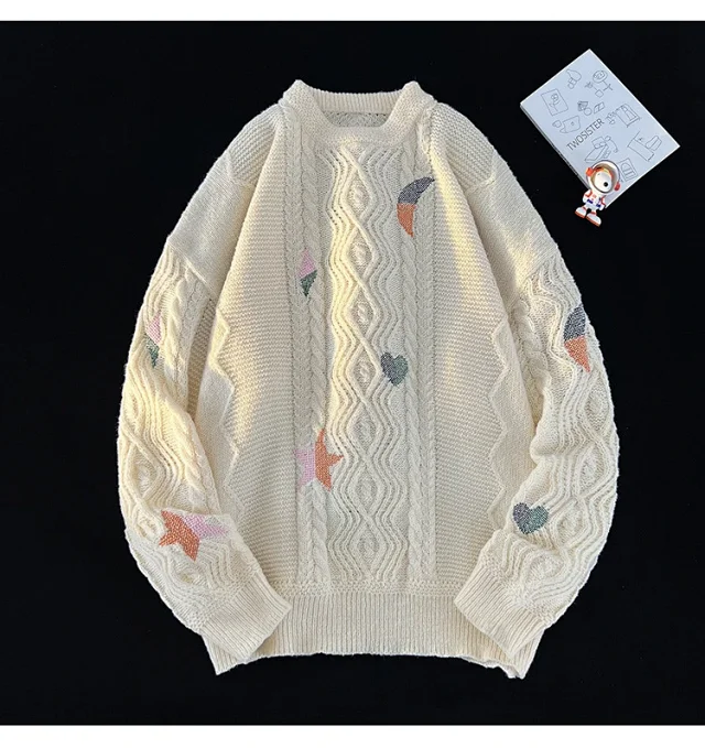 Men's Vintage Relaxed Cable Knit Sweater Detail