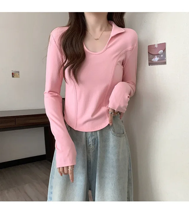 Women's Long Sleeve Cropped Polo Shirt Detail