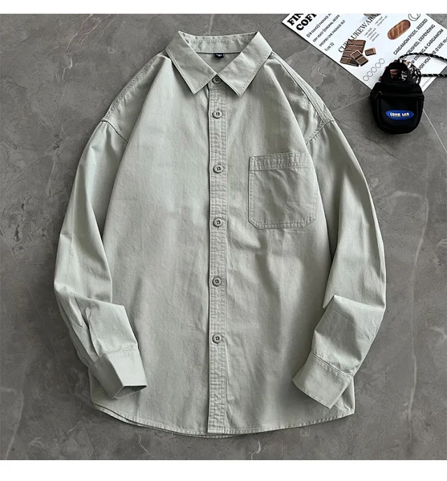 2025 Men's Khaki Cotton Work Shirt Detail