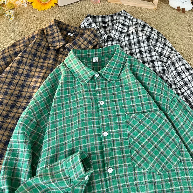 Men's Japanese Brushed Cotton Plaid Shirt Jacket