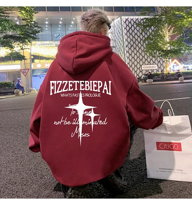 Men's Heavy Fleece Retro Hoodie Oversized Detail