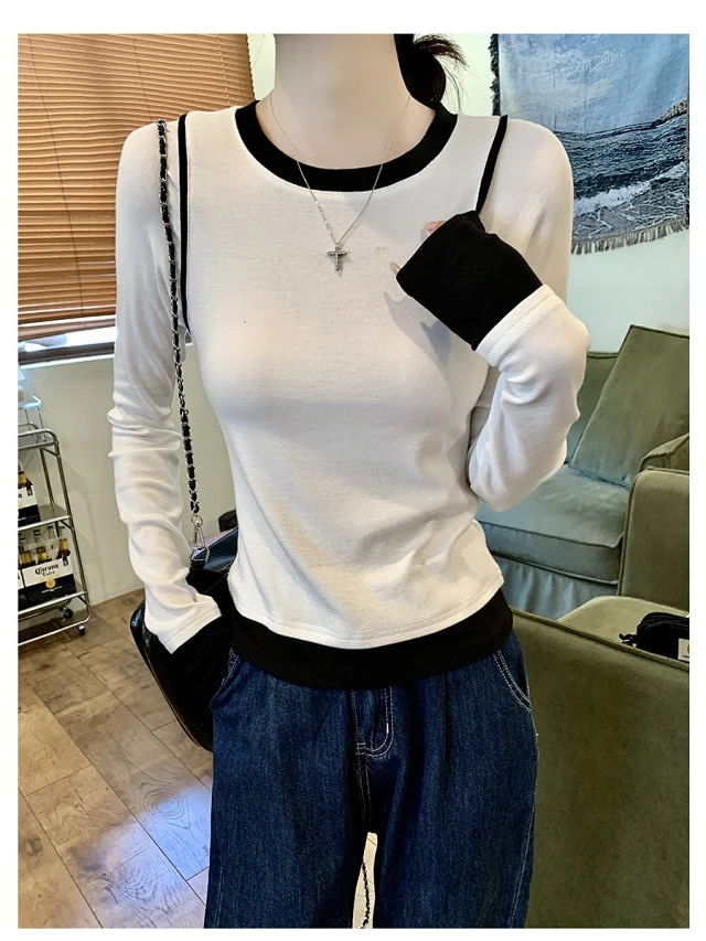 Women's Long Sleeve Mock Two-Piece T-Shirt Detail