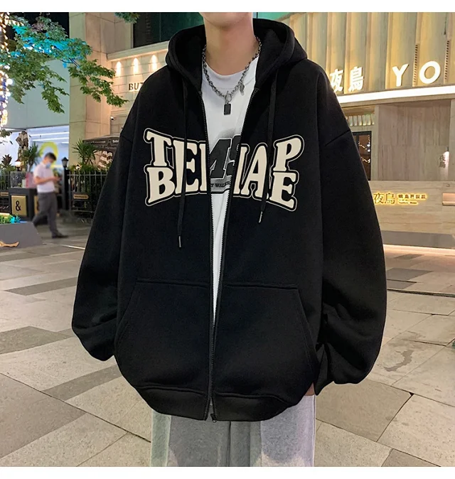 Men's Hip Hop Oversized Zip Hoodie Detail