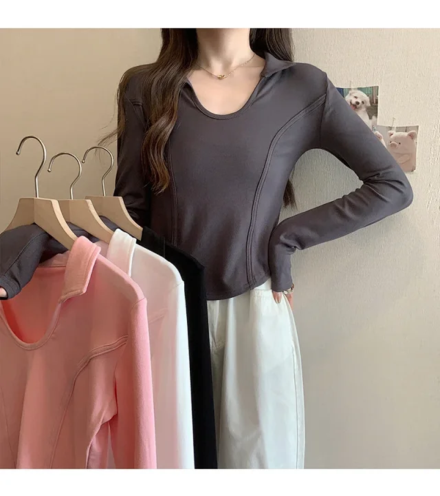 Women's Long Sleeve Cropped Polo Shirt Detail