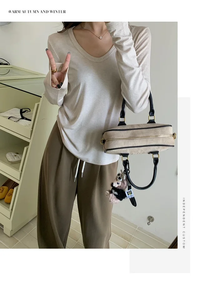 Women's Lyocell Wool U-Neck Long-Sleeve Tee Detail