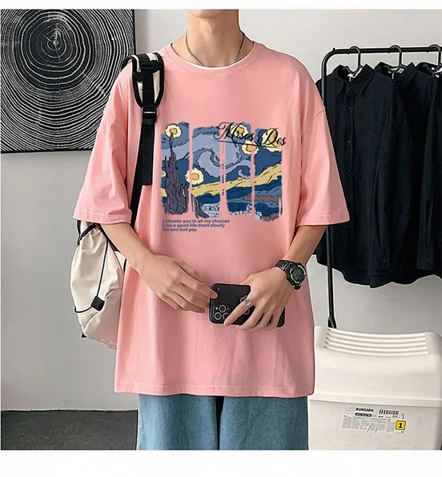 Starry Night Men's Loose Cotton T-Shirt Detail