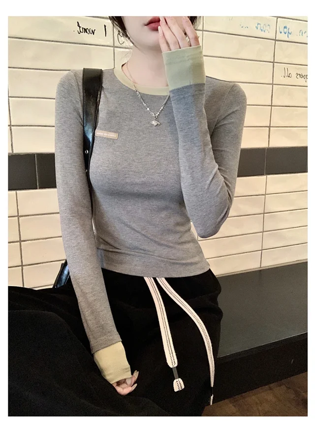 Women's Color-Block Mock Two-Piece Long-Sleeve Tee Detail