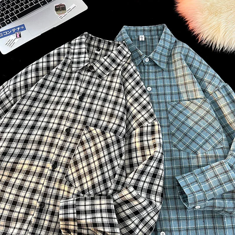 Men's Japanese Brushed Cotton Plaid Shirt Jacket