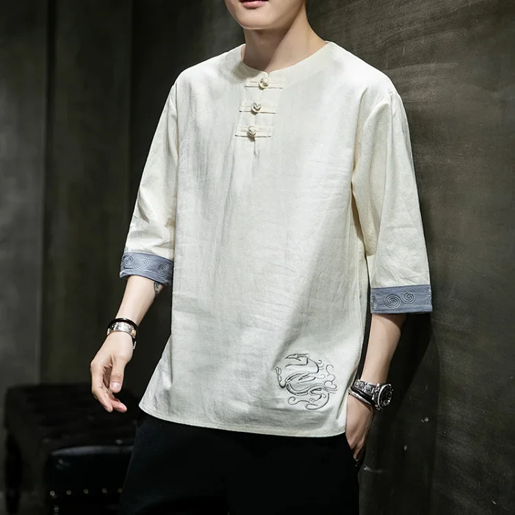 New Chinese Men's Linen 3/4 Tee