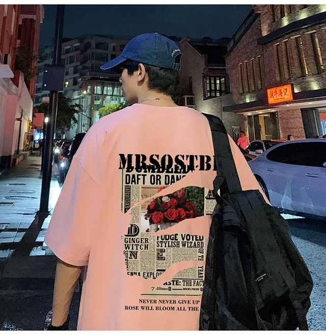 Men's Oversized Cotton Tee 2025 Rose-Print Detail