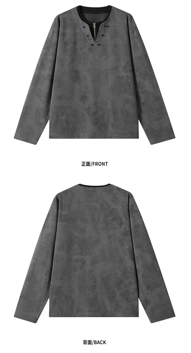 Men's Half-Zip V-Neck Tie-Dye Layered Tee Detail