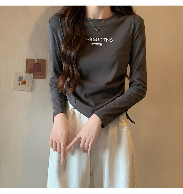 Women's Autumn Cropped Drawstring Long-Sleeve Top Detail