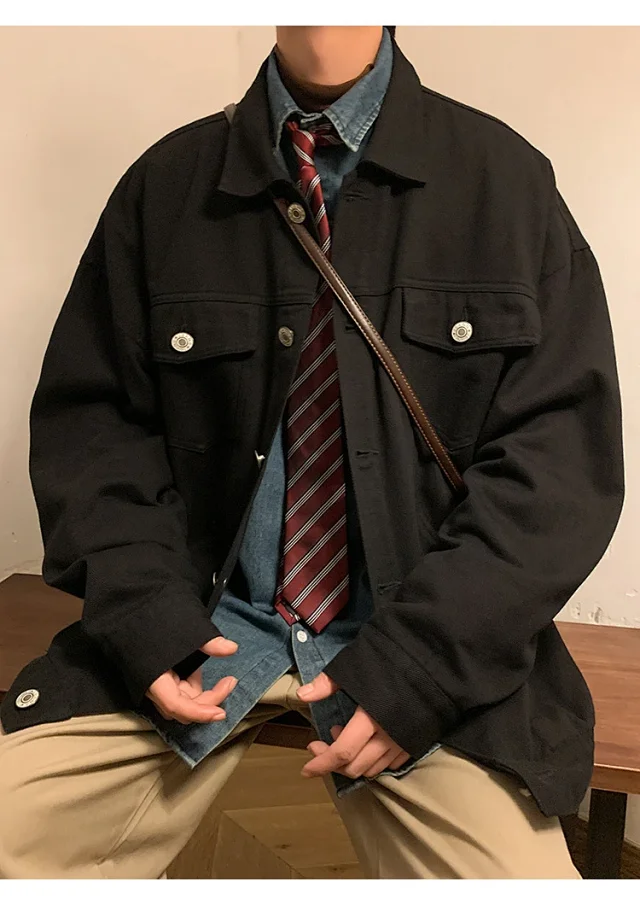 Men's Korean Relaxed Cotton Denim Jacket Detail