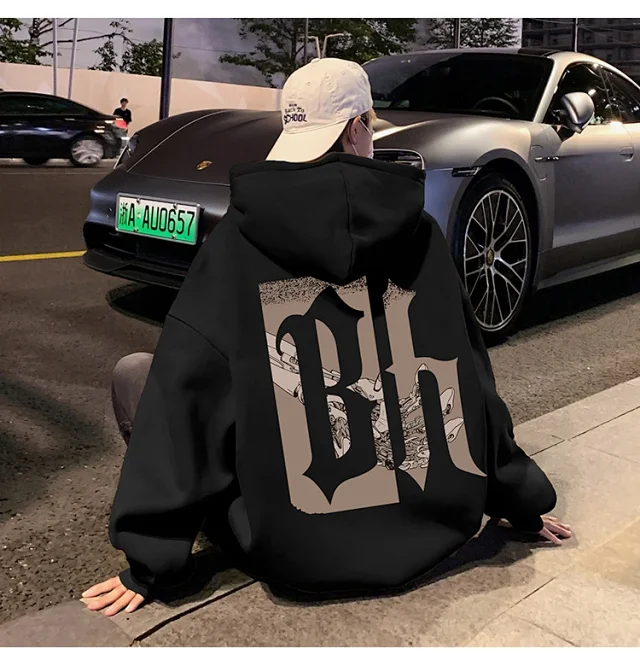 Japanese Hiphop Men's Oversized Cotton Hoodie Detail