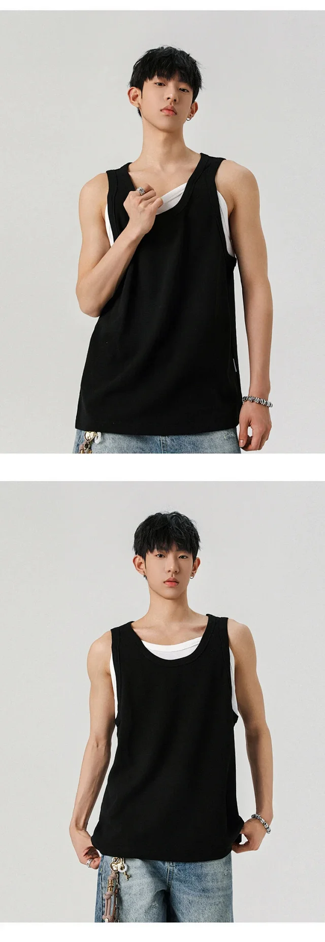 Men's Waffle Mock Two-Piece Tank Detail
