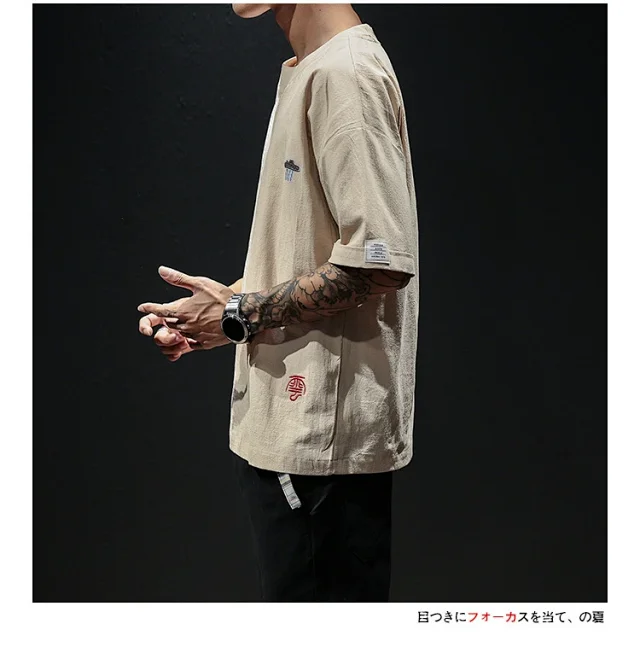 Linen T-shirt Men's Short Sleeve Detail