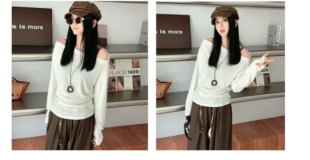 Women's Off-Shoulder Long Sleeve Tencel Tee Detail