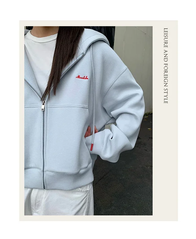 Women's Oversized Cropped Zip Hoodie FW25 Detail