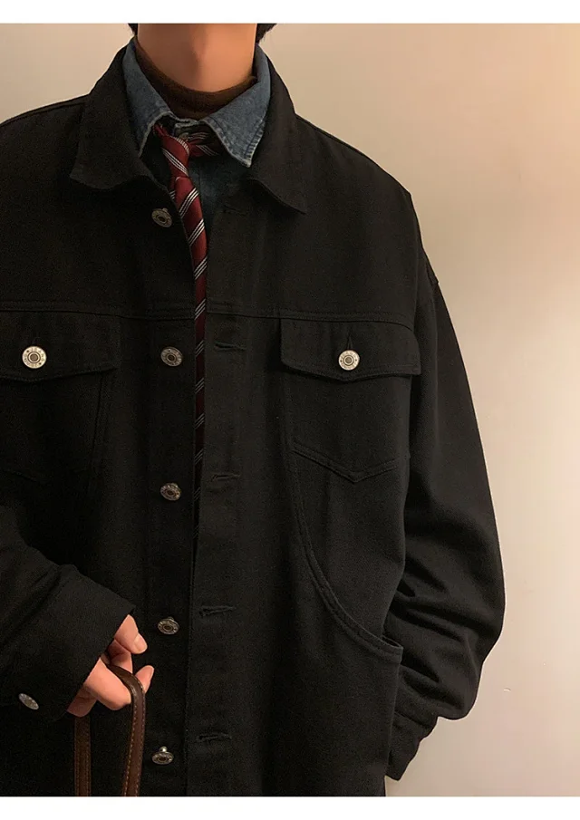 Men's Korean Relaxed Cotton Denim Jacket Detail