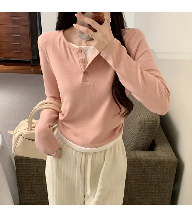 Korean Layered Long Sleeve Cropped Tee Detail