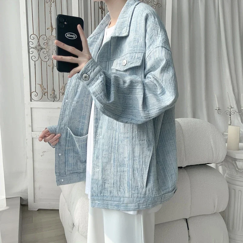 Men's Oversized Washed Denim Utility Jacket