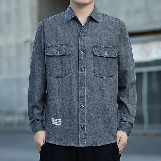 Men's Vintage Denim Oversize Work Shirt Detail