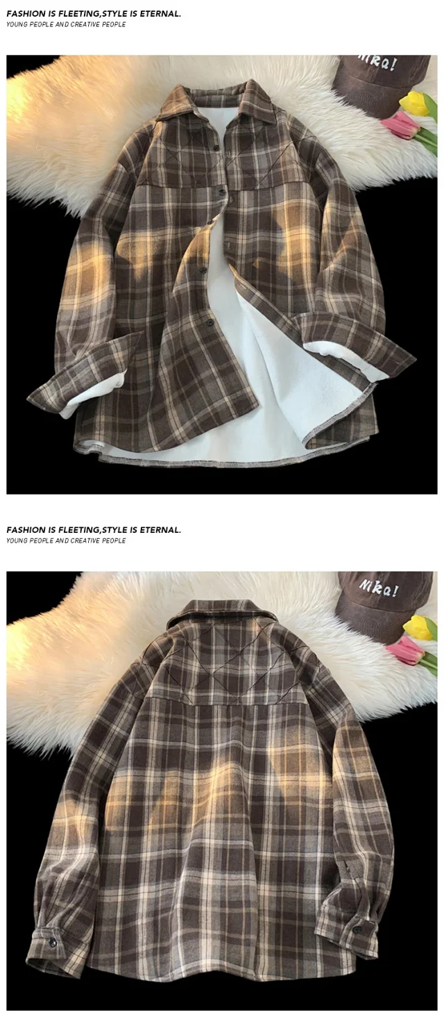 Men's Winter Fleece Retro Plaid Overshirt Detail