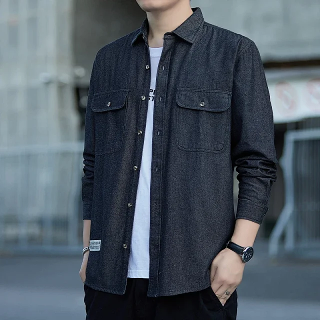 Men's Vintage Denim Oversize Work Shirt Detail