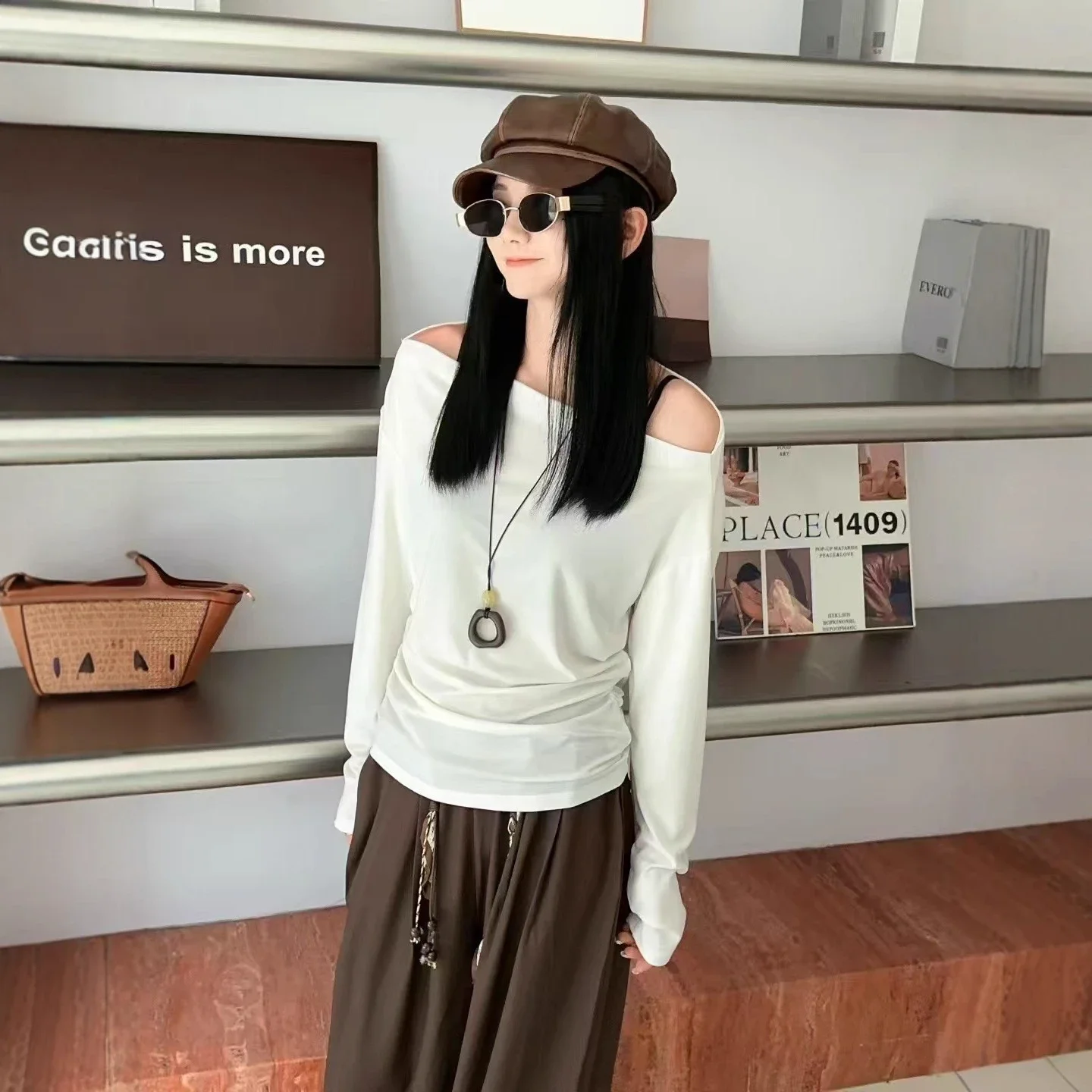 Women's Off-Shoulder Long Sleeve Tencel Tee