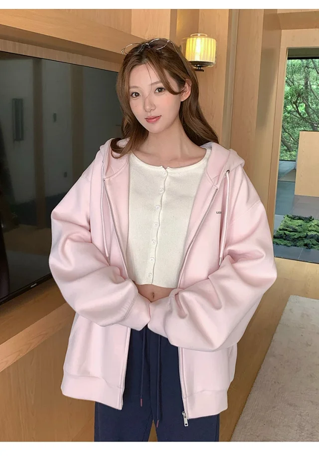 2025 Korean Women's Heavyweight Zip Hoodie Detail