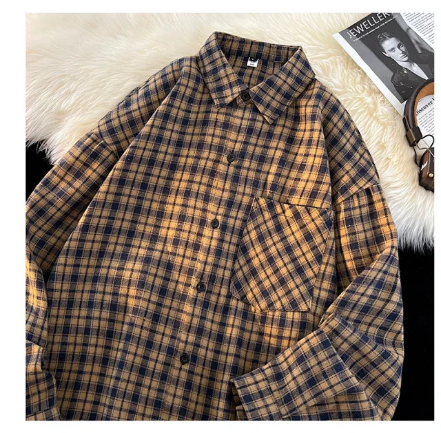 Men's Japanese Brushed Cotton Plaid Shirt Jacket Detail